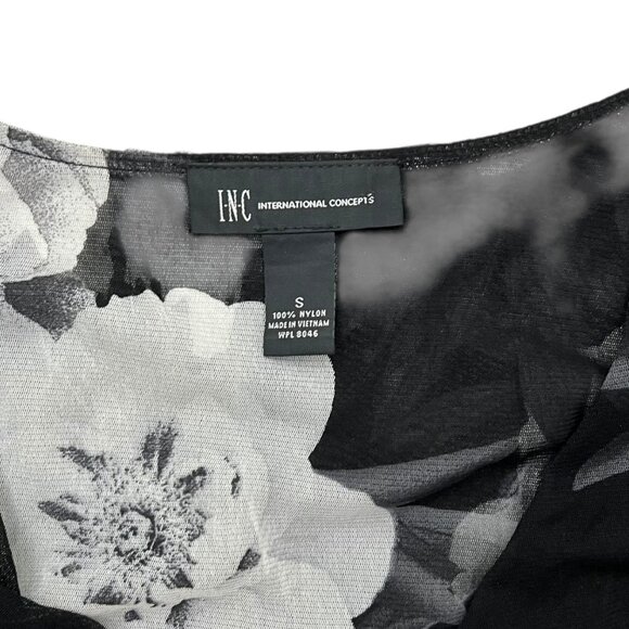 Vintage INC Floral‎ Faux Wrap Ruched Sheer Top Black Small Y2K Going Out - Picture 5 of 9